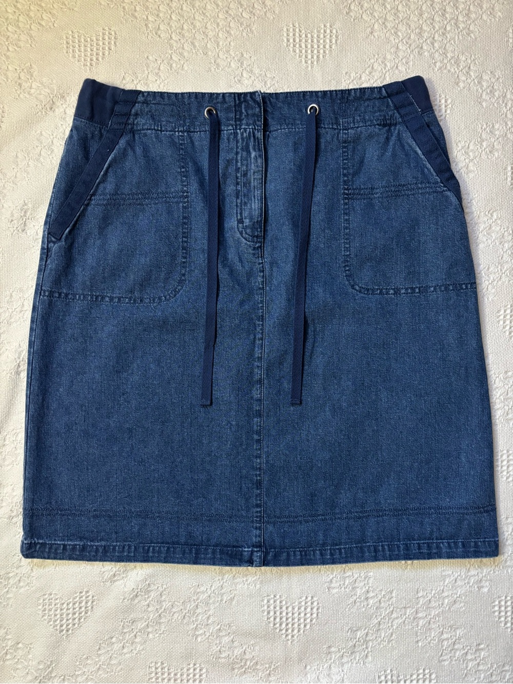 Orvis Blue Denim Drawstring Skirt sz 14 coastal grandma quiet luxury casual